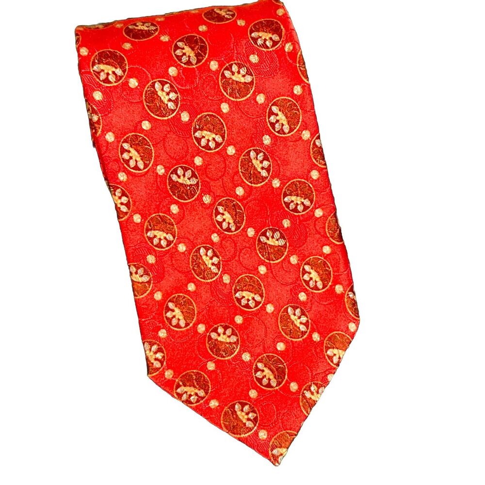 Ermenegildo Zegna Red Multi Color Floral Circle Silk Necktie Tie Italy